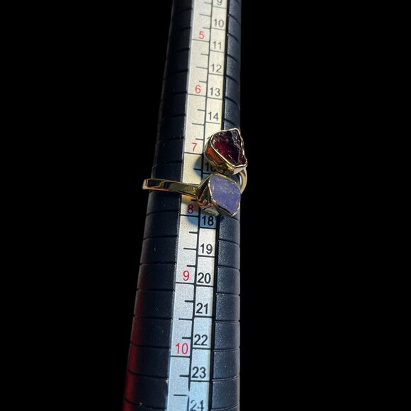 Mikoto Raw Crystal Ring Gold Adjustable Open Wrap Garnet Amethyst Gemstone Gift - Picture 6 of 6